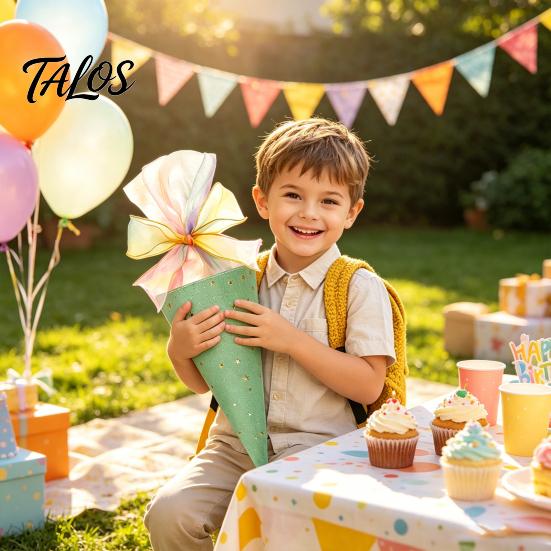 Childrens Treat Holder Ice Cream Cone Shaped Bag for Kids, Triangle Fabric Candy Kindergarten Graduation Present with Ribbon Bow Holiday, Birthday,