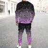 Men Black Cyan Half Split Brush Edge Print Long Sleeve Sweatshirt Jogger Pants Two Piece Suit