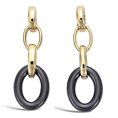 [L7657] - Gold Plated 'Choréographie' Black Gold Plated Earrings (ceramic) - 28x10 Mm