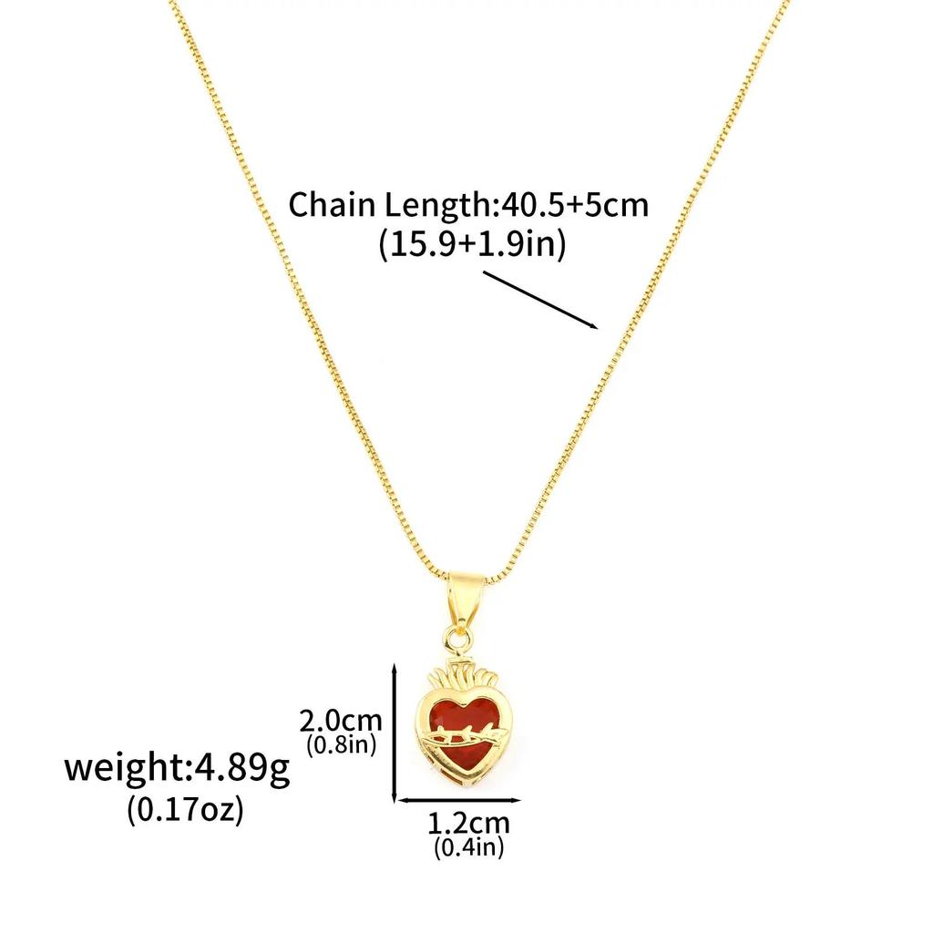 Fashion Gold Color Chain Red Crystal Heart Pendant Necklaces for Women Girls Valentine's Day Birthday Gifts High Quality