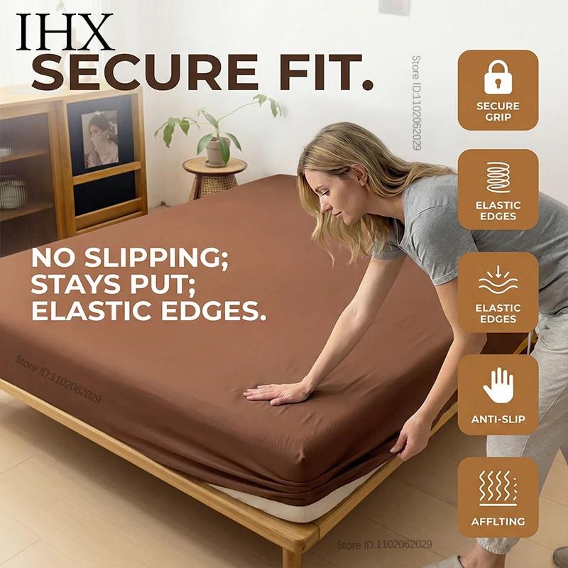 3PCS Bedding Set Fitted Bed Sheet With Elastic Band Solid Color Mattress Covers Protector For Single Double King Beds Single Double King Queen Beds