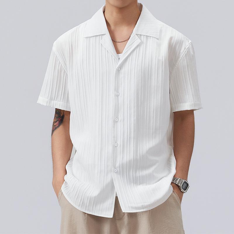 Men Casual Short Sleeve Turn Down Collar Solid Pocket Polo Shirt L