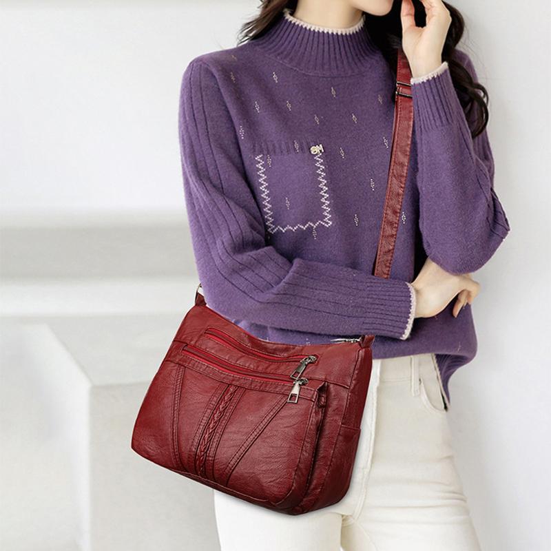 2025 New Fashion Women's Bag Large-capacity Soft Leather Messenger Bag Waterproof and Lightweight Multi-pocket Simple Versatile Shoulder Bag