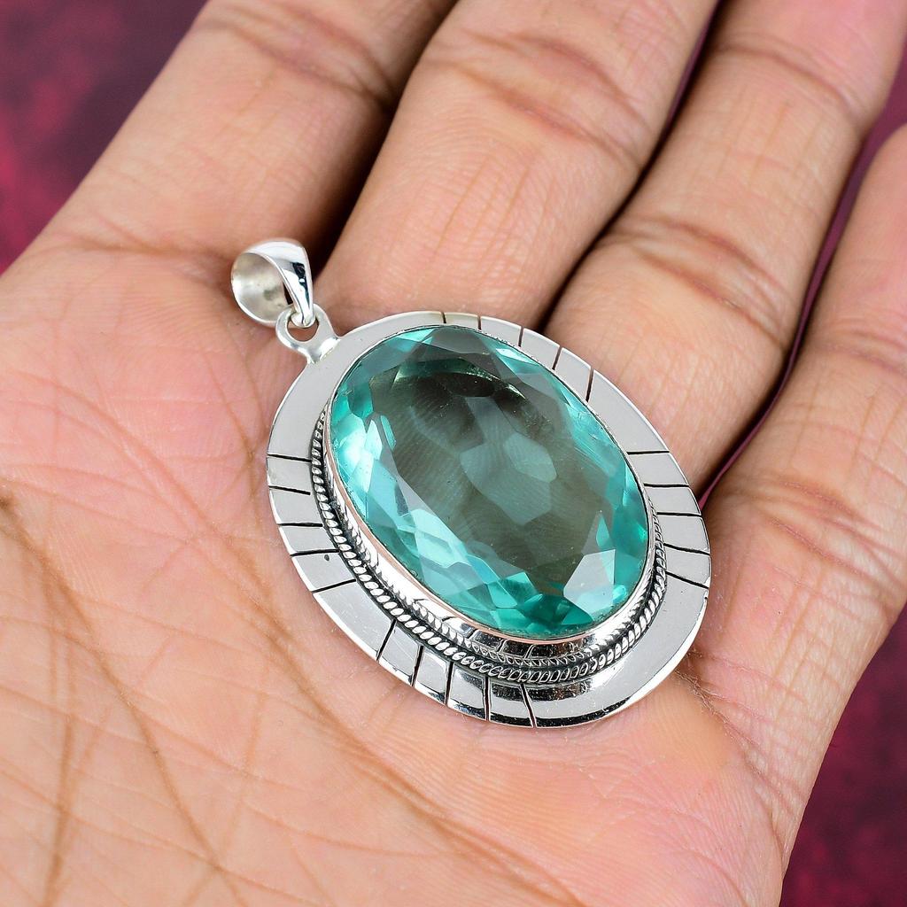 Aqua Apatite 925 Solid Sterling Silver Pendant, Handmade Gemstone Pendant Jewelry, Gifts For Wife Brand New Pendant