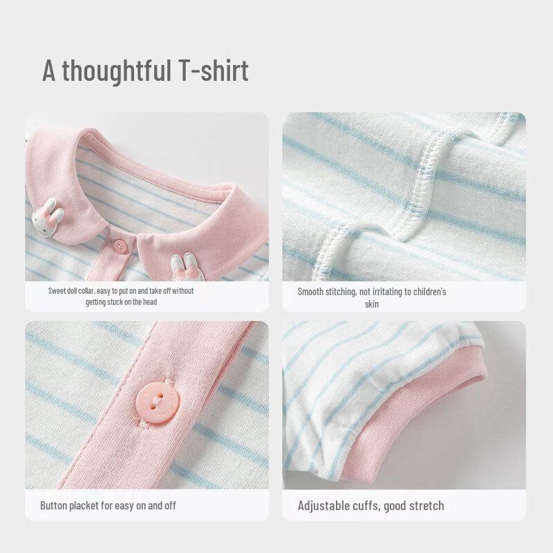 Girls' Striped Cotton Short Sleeve T-Shirt