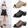 Retro Thick Middle-heeled Fish Mouth Sandals Female 2025 Summer Fashion Hollow Sandals Outer Wear Slippers Open Toe Mules