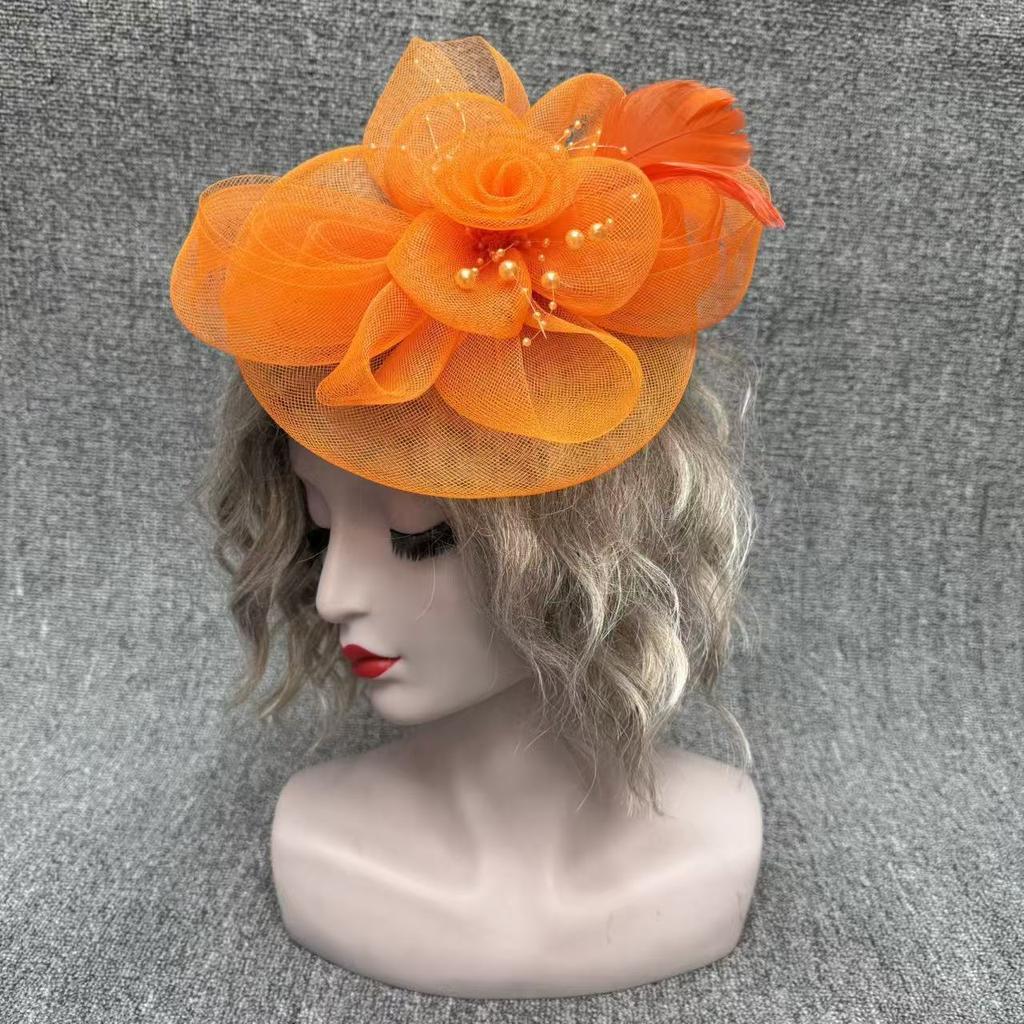 European and American bridal headgear veil retro feather mesh top hat party banquet hair accessories exaggerated top hat headgear