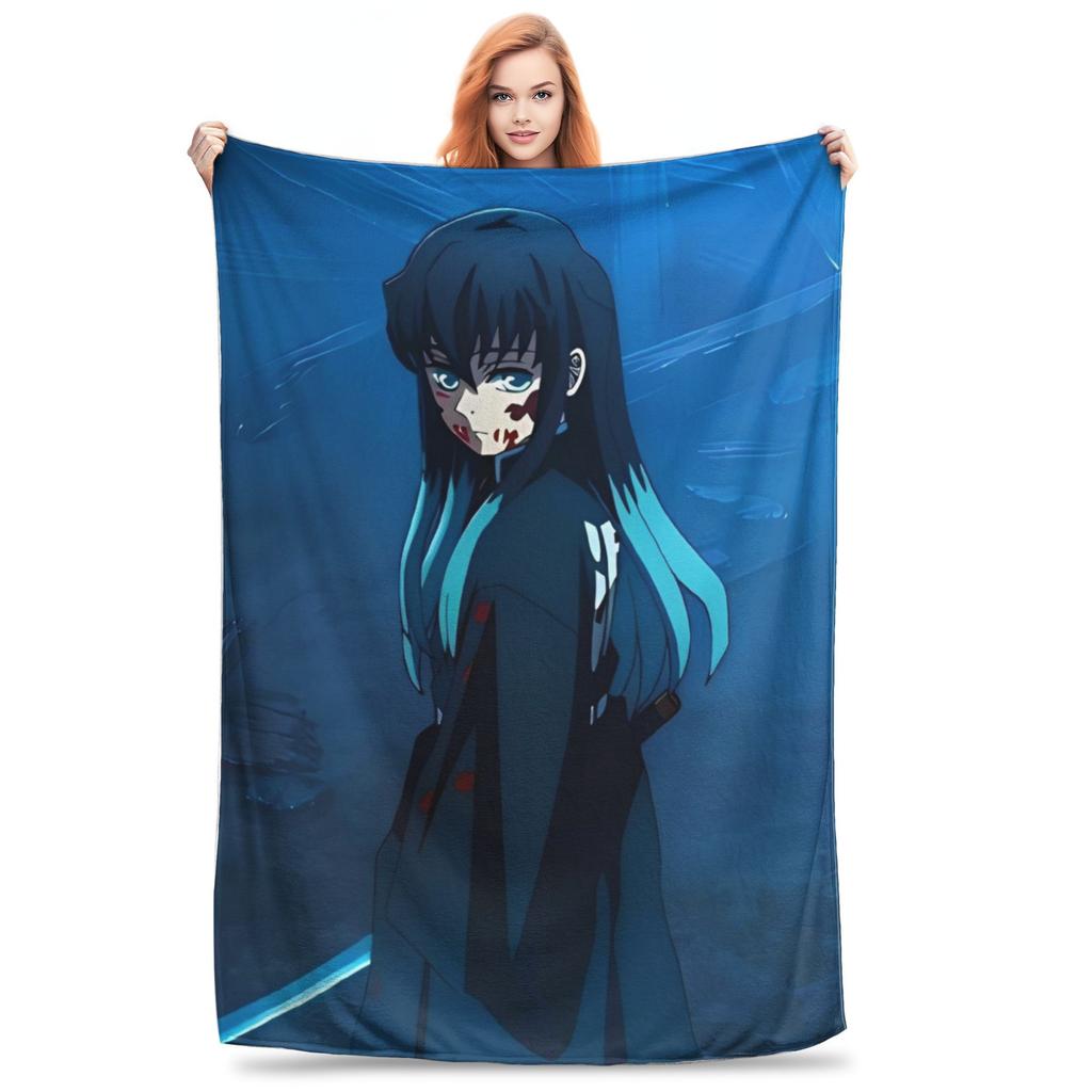 Muichiro Tokito Blankets Coral Fleece Plush Anime Demon Slayer Warm Throw Blankets for Airplane Travel Bedroom Quilt