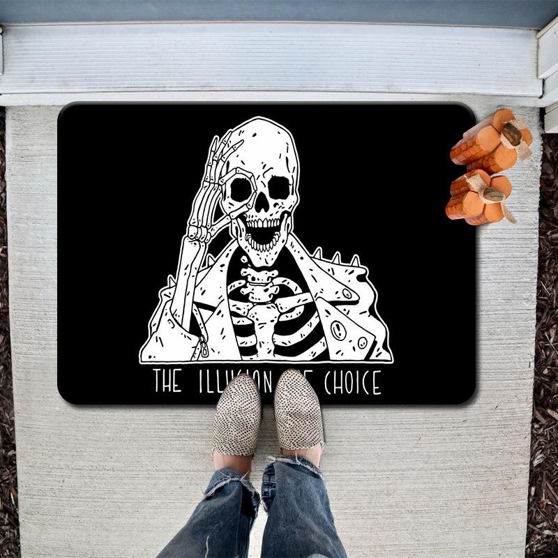 Halloween Skull Floor Mat, Absorbent Foot Pad, Easy To Take Care Of At Home, Dirt-Resistant Door Mat Can Be Labeled