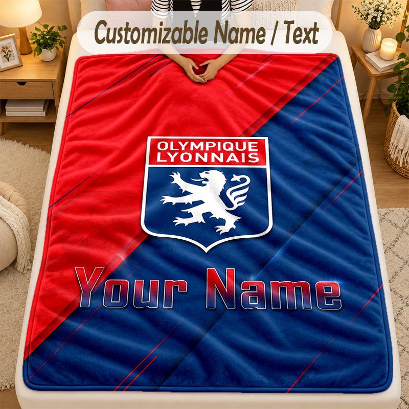 Flannel BlanketLyon FC Custom Name Text Personalized Soft Warm Throw Blanket Home Decor Gift