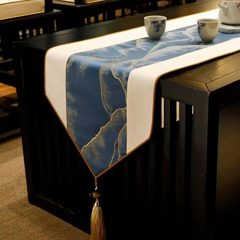 

Table Runner New Chinese Style Zen Tea Flag Middle Long Dining Table Bunting Modern Tea Table Fabric Tablecloth Chinese Style Blue 33*160cm