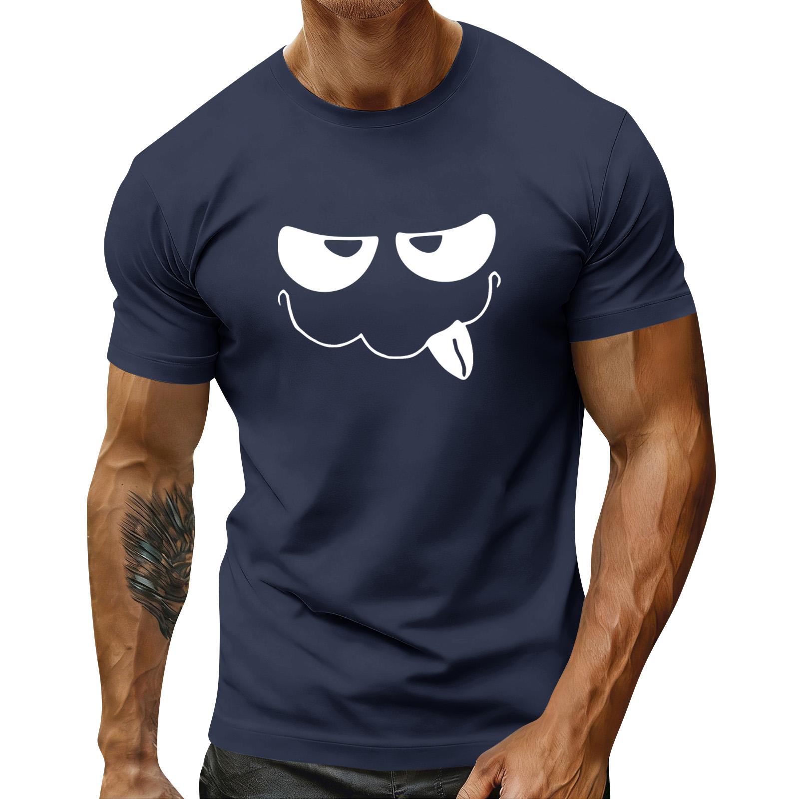 

Men s Holiday Print Round Neck Short Sleeve Top Casual Sports Top XXL Темно-синій