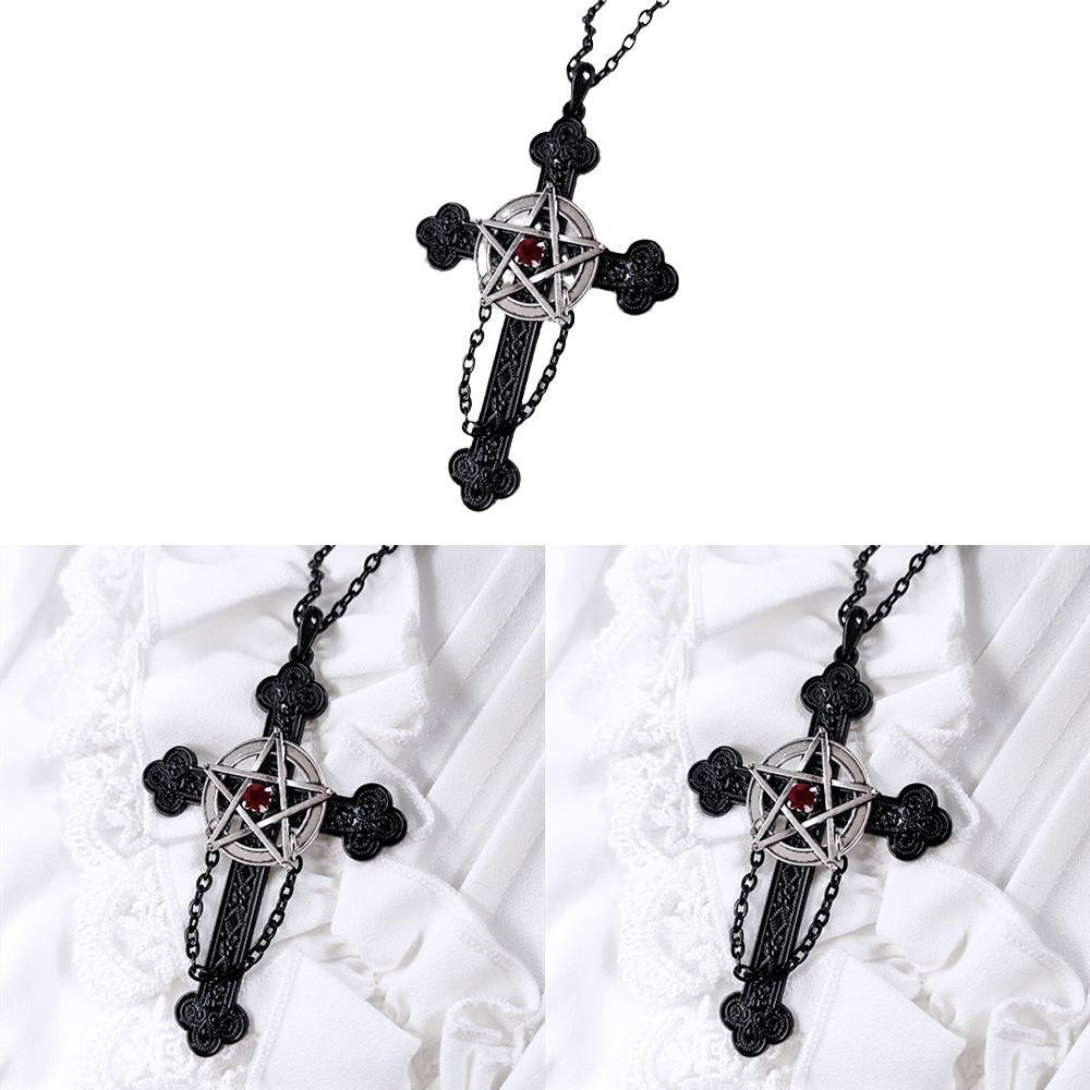 Gothic Pentagram Cross Necklace With Alloy Pendant For Fashionable Women