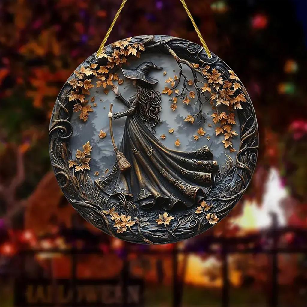 Halloween 2D Hexenbesen Acryl Flaches Schild zum Aufhängen Perfekt für Fenster Tür Wandkunst Dekoration