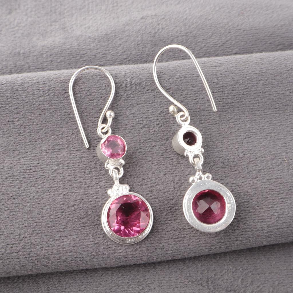 Pink Tourmaline Gemstone 925 Sterling Silver Handmade Jewelry Bridal Earrings EE-160-11