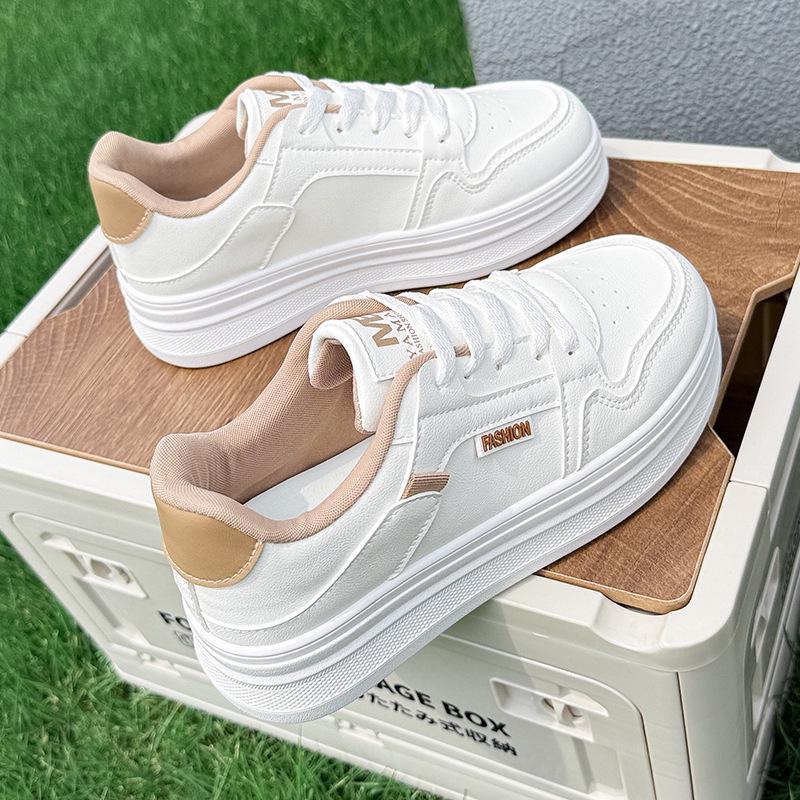 2025 Summer Girls' White Casual Breathable Running Shoes - Versatile Thick Sole Dad Sneakers