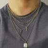 New Punk Multilayer Chains Chunky Necklace Set Goth Spike Rivet Portrait Key Pendant Necklace Women Men Statement Jewelry