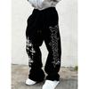 Pantaloni Sportivi da Uomo Neri a Gamba Larga, Fantasia Cool Stampata, Vestibilità Larga, Stile Streetwear Urbano