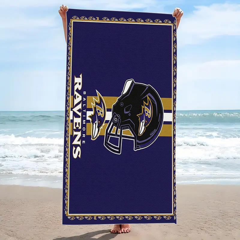 Baltimore Ravens Logotyck Tryckt Strandhandduk, Stor Mjuk Snabbtorkande Handduk för Strand Camping Simning