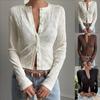Damen einfarbige Strickjacke mit langen Ärmeln Schnürung vorne Knöpfe Häkelstrick Top Lässiges Urlaubs-Strand-Überwurf