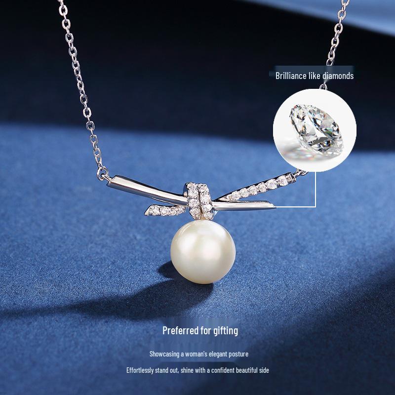 Elegant Freshwater Pearl & Zircon Necklace for Women - S925 Sterling Silver Clavicle Chain