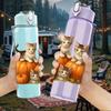 1PC Kitten Pumpkin Autumn 750ml Color Plastic Sports Water Bottle Leakproof Flip Straw Lid Suitable for Sports Office Home Use