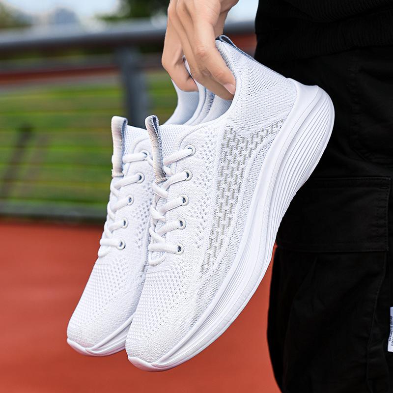 Sneakers men's 2025 new mesh breathable running shoes women's lightweight and comfortable shock absorption and non-slip casual white shoes