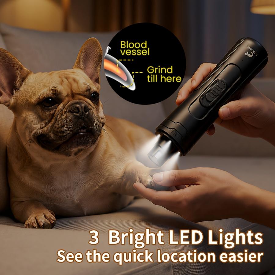 Dog Nail Grinder with 3 LED Lights, Powerful 2-Speed, Super Quiet, Dog Nail Trimmer, USB Rechargeable, Pet Nail Clippers, for Large Medium Small Dogs