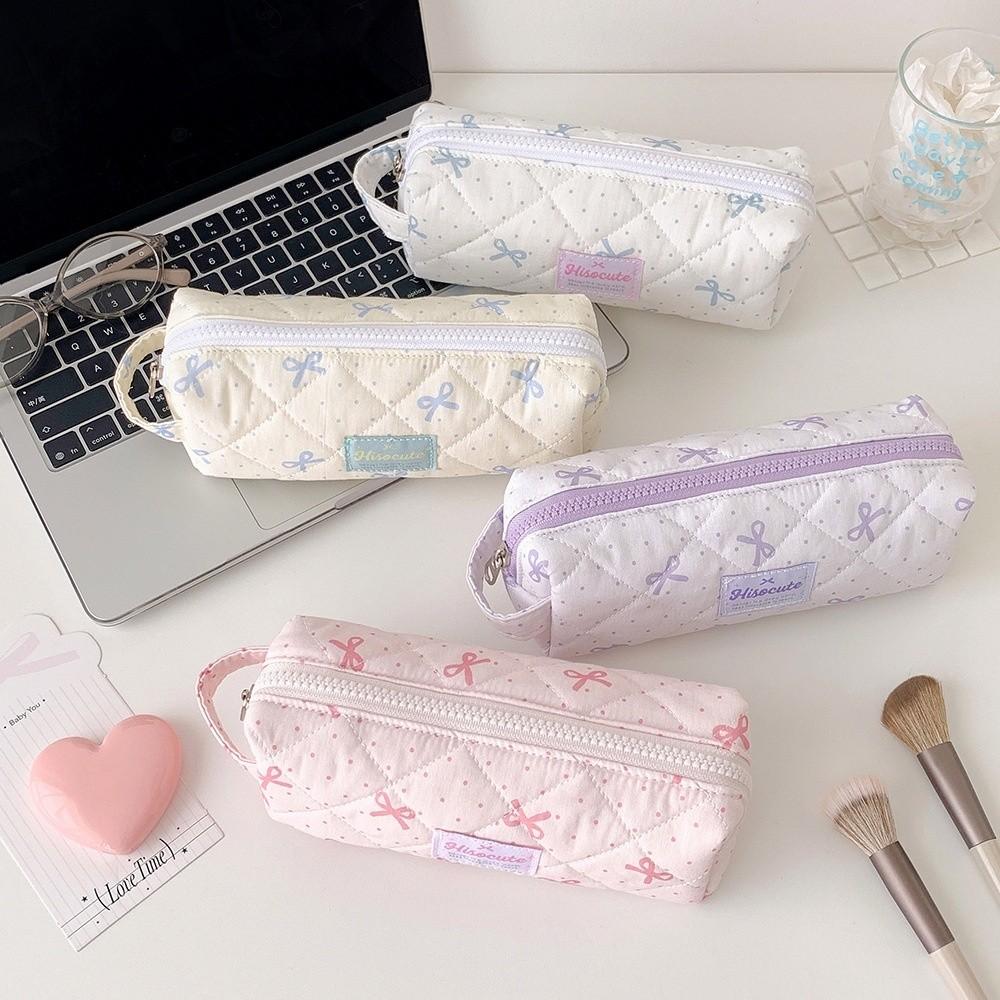Large Capacity Korean Style Pen Bag Bow Pencil Pouch Cloth Stationery Bag School Supplies