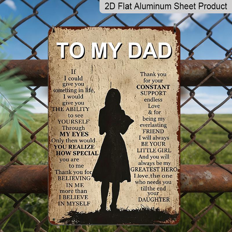 

2D Flat Happy Father S Day Wall Art Decorative Sign, Aluminum Sign Funny Daughter To Father Quotes Vintage Metal Sign Artistic Wall Decoration for 20*30cm