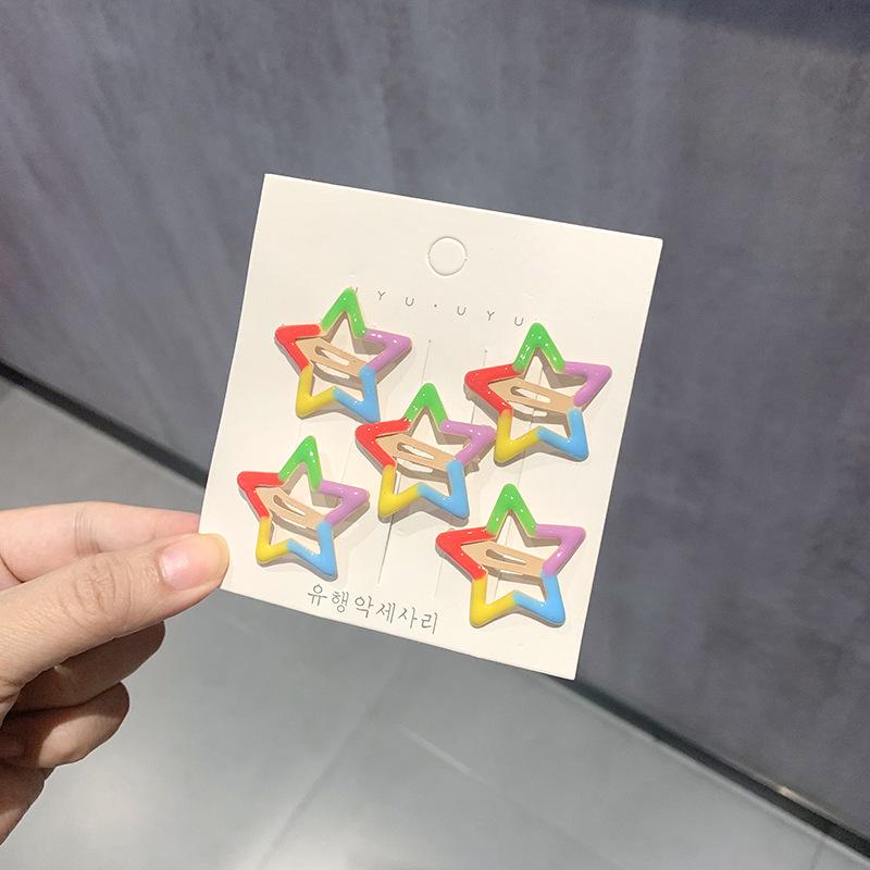 

5 шт./лот Детский головной убор Радужный цветок Милые заколки для секущихся волос Пятиконечная звезда Боковые челки Заколка-невидимка Детские аксессуары для волос