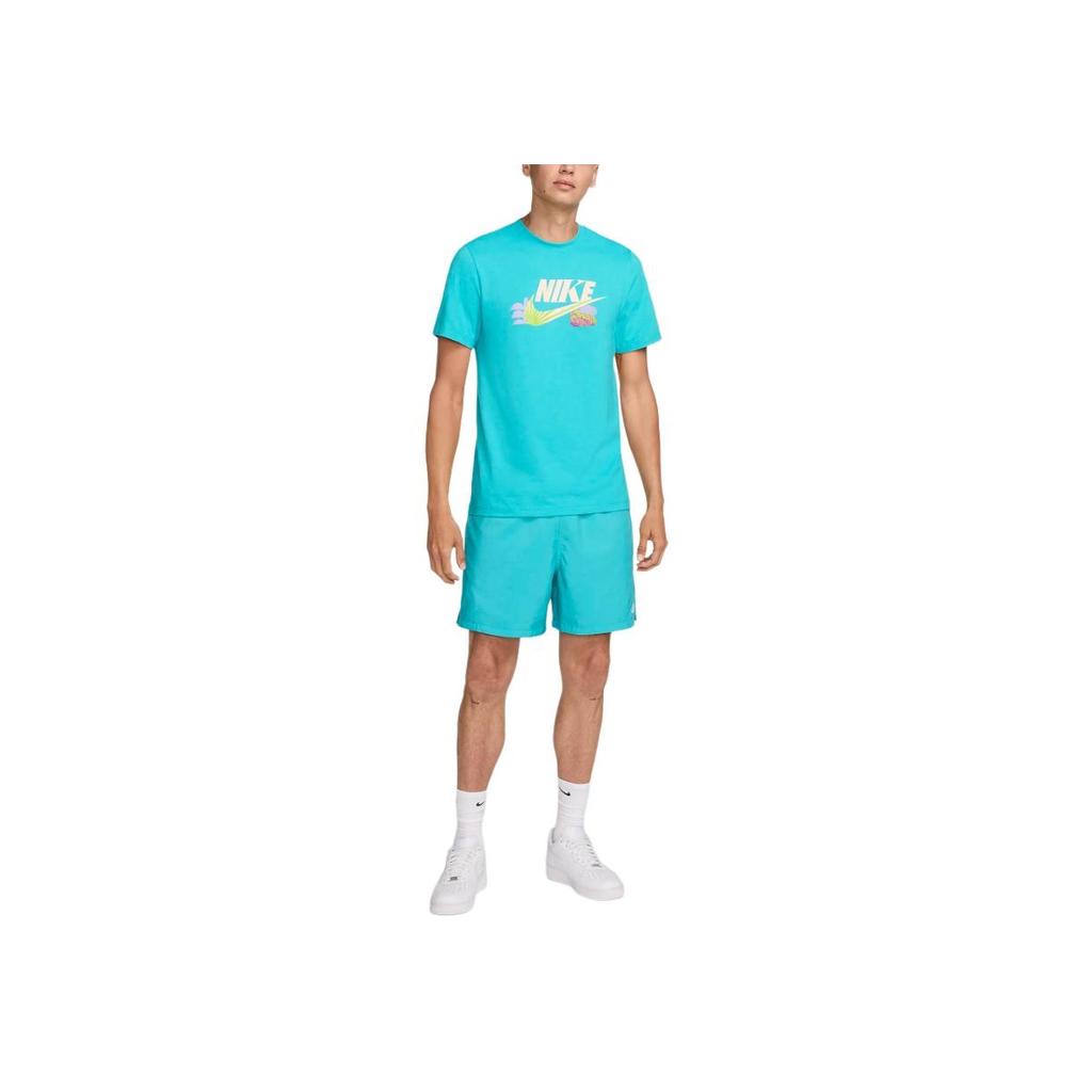 Nike Sportswear Logo Print Comfortable Versatile Crew Neck Short Sleeve T-Shirt Men Tops Blue FZ9996-345