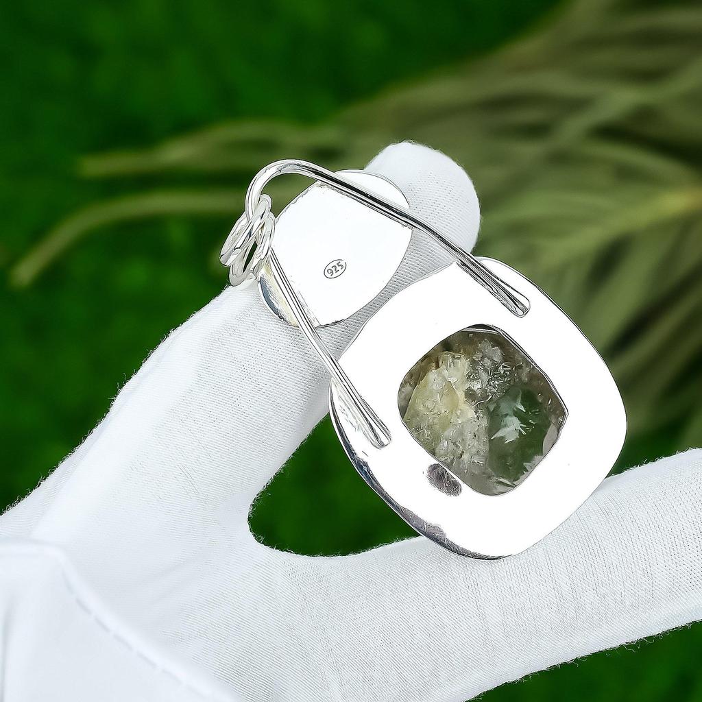 Easter Deal 925 Sterling Silver Radiant Golden Rutile Stone Boho Pendant Jewelry