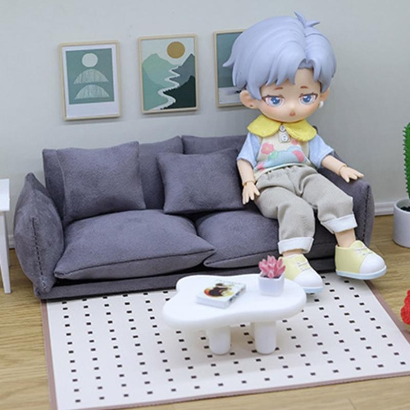 1/12 Scale Couch Model Modern Miniature Sofa Realistic Wooden Dollhouses Furniture For Bedroom Living Room