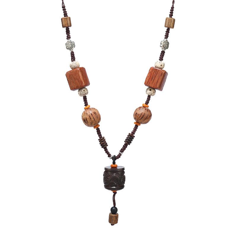 Retro Zen sandalwood Bodhi necklace female niche design long sweater chain pendant literary neck chain accessories
