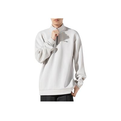 Li Ning Halvhög halsringning Nedhasad axel Lös Passform Broderad Pullover Sweatshirt Herr sweatshirt Antarktisk-Grå AWDUF25-2
