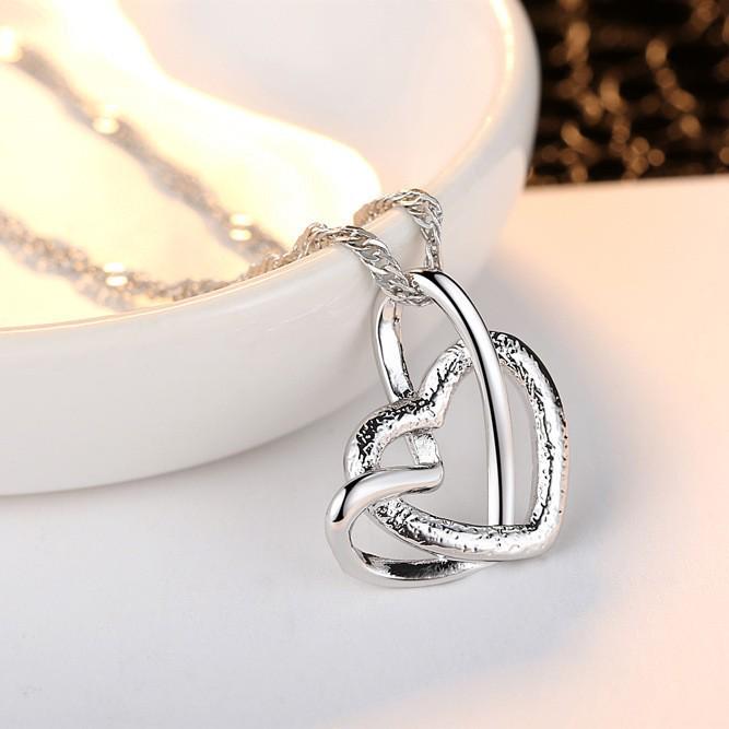 Elegant Double Heart Pendant Necklace - Frosted Women's Accessory