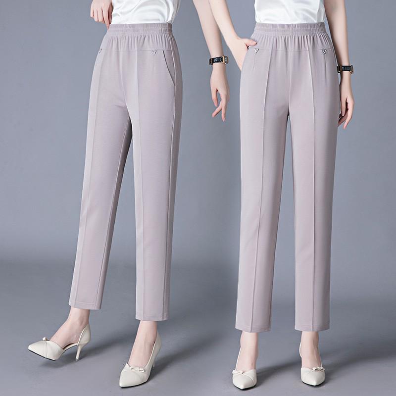 High Waist Elastic Summer Capri Pants for Middle-Aged & Elderly Women