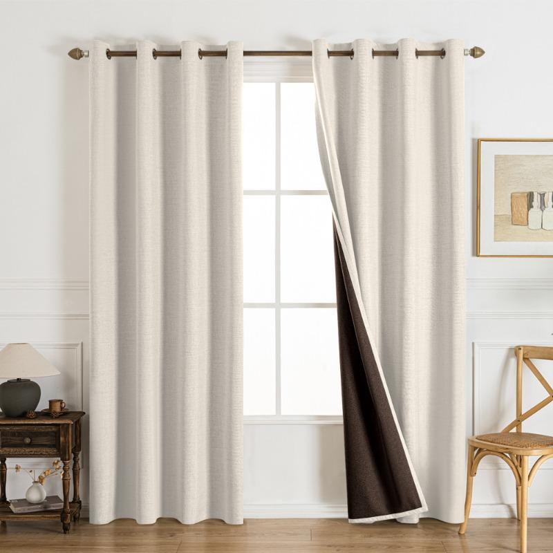 Solid Color Linen Texture Blackout Curtain with Black High Precision Thermal Insulated Sun Blocking Hotel Home Homestay Decor