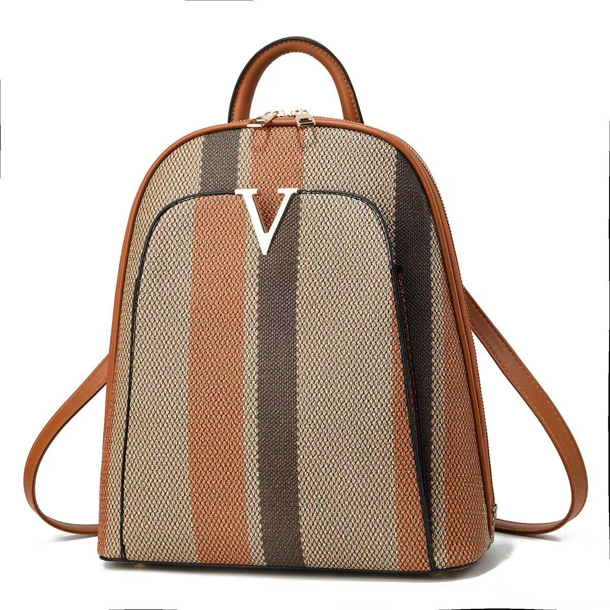 

Backpack Travel Backpack Light Travel Large Capacity Striped Bag Contrast Color Quality Book 26*12*31 хаки