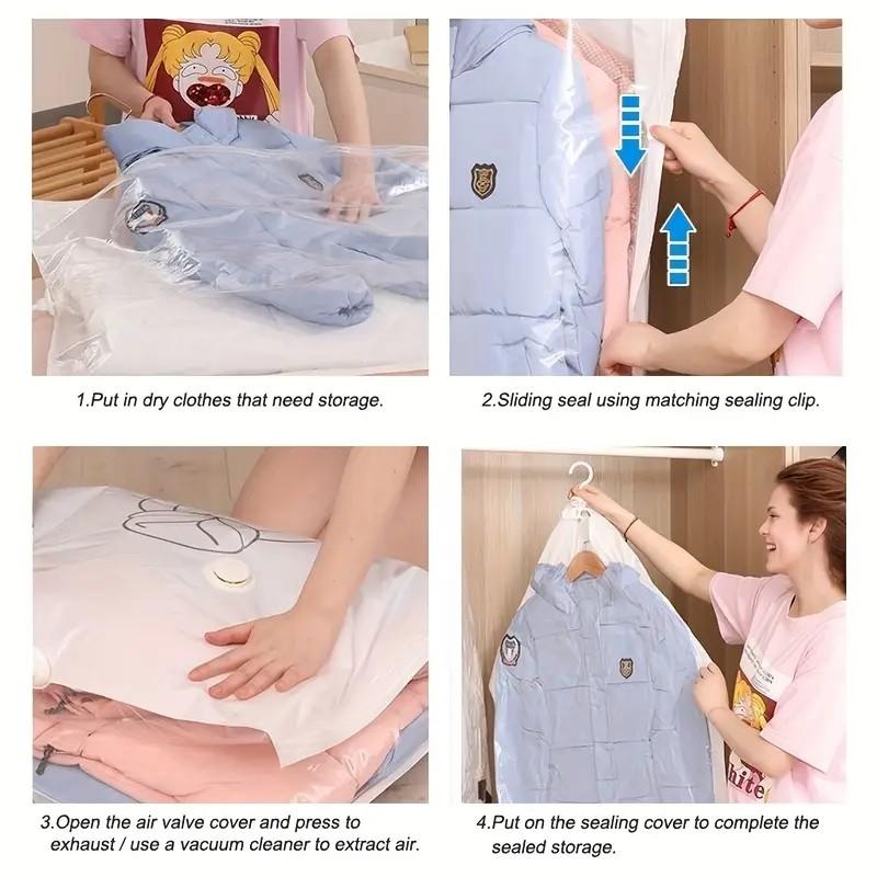 Vacuum Hanging Storage Bags Space Saving Clothes Compression Vacuum Covers Reusable Closet Vacuum Storage Bag Clothes For Down