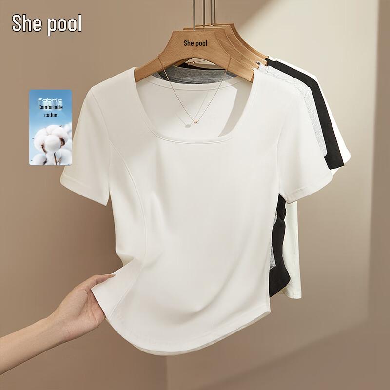 Women s Square Neck Slim Fit Short Sleeve T-shirt L