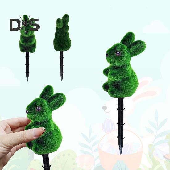 Künstlicher Formschnittball mit Kaninchen, Osterhase, Kunstformschnittpfahl, grünes Kaninchen, künstliche Pflanze mit Erdspieß für die Osterveranda, Innen- und Außendekoration