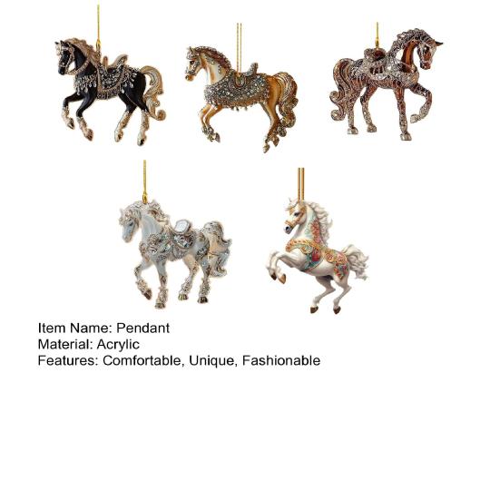 Horse Acrylic Ornament Elegant 2D Car Mirror Pendant Christmas Tree Hanging Decor DIY Crafts Unique Gifts