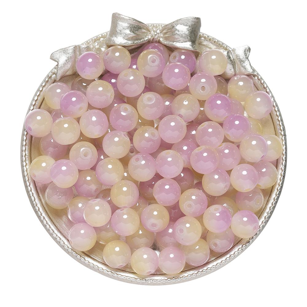 50pcs 8/10mm Double Color Jelly Result Round Glass Beads Loose Spacer Beads Pattern for Jewelry Making DIY Bracelet Necklace