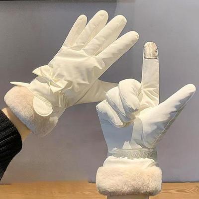 Woman Winter Bow Anti-Cold Soft Waterproof Mittens Korean Style Touch Screen Satin Windproof Warm Thicken Gloves