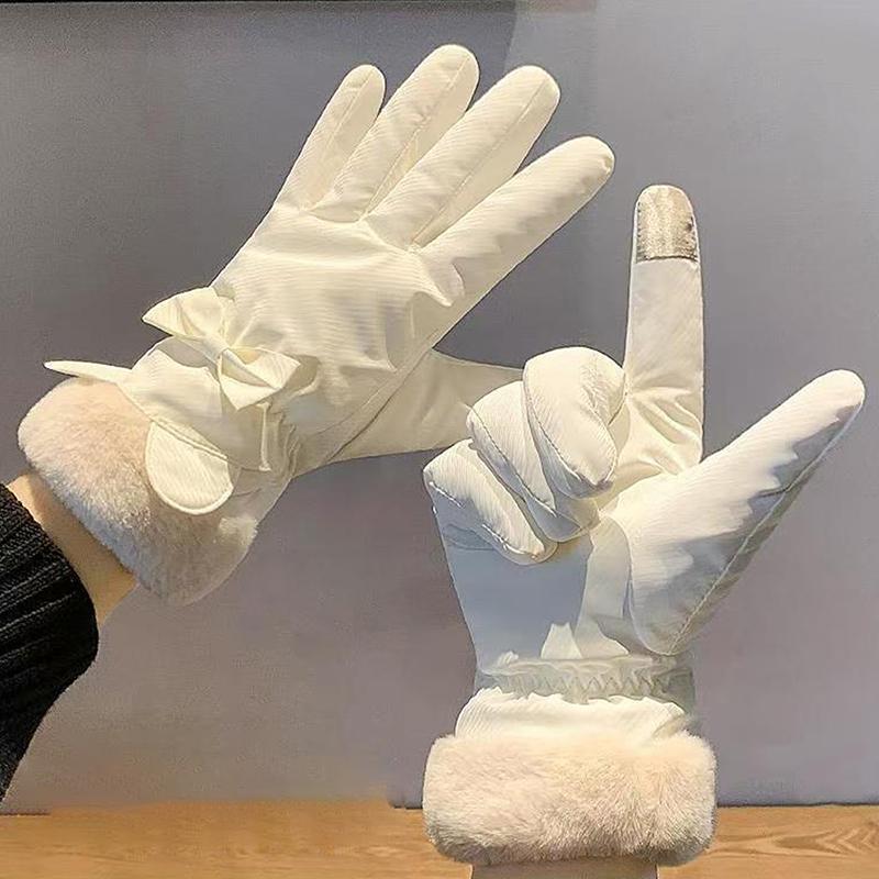 Woman Winter Bow Anti-Cold Soft Waterproof Mittens Korean Style Touch Screen Satin Windproof Warm Thicken Gloves
