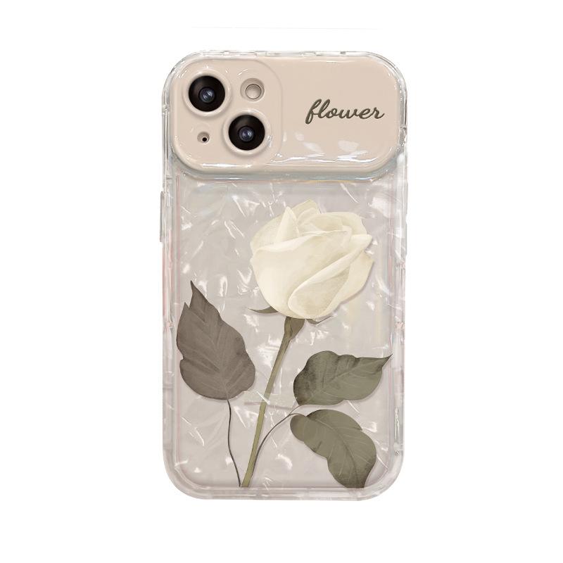 

Цепочка «Белая роза» подходит для iPhone 16, чехол для телефона 15pro, откидное зеркало 14, прозрачный силикон 13, тонкое отверстие 7/8 Redmi K40/K40Pro