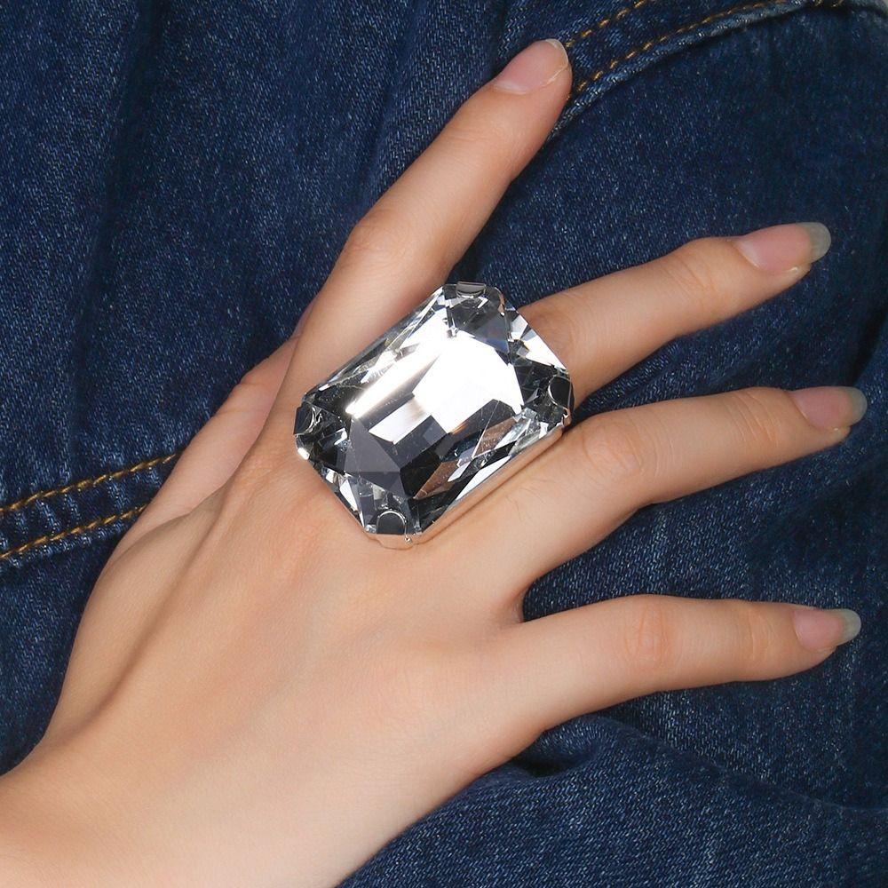 Adjustable Size Vintage Wedding Ring Rhinestone Crystal Large Crystal Ring