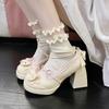 Fashion Thick Heel High Heels Cute Bow Knot Women's Shoes Sweet Lolita Water-Proof Platform Summer Flat Shoes round Toe Loafers